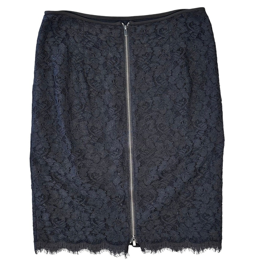 Diane Von Furstenberg Scotia Lace Pencil Skirt Womens 10 Black DVF Silk Cocktail - Picture 4 of 12